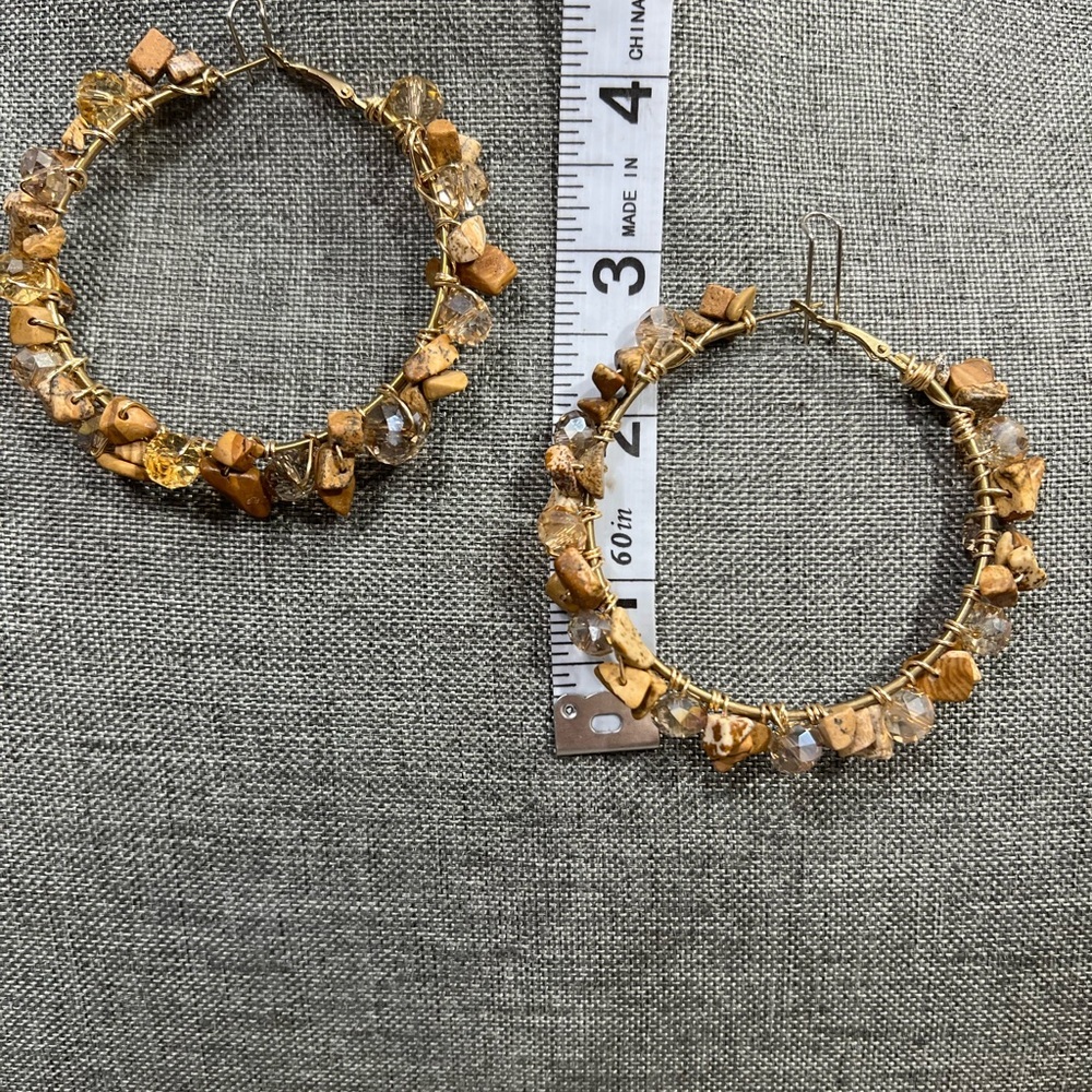 WIRE WRAPPED GEMSTONES AND BLING CRYSTALS ON 3โ INCH GOLD HOOPS. โ๏ธ - Picture 8 of 10